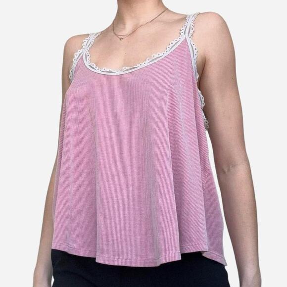 Victoria's Secret | Tops | Victorias Secret Lacy Pink Ribbed Tank Top ...